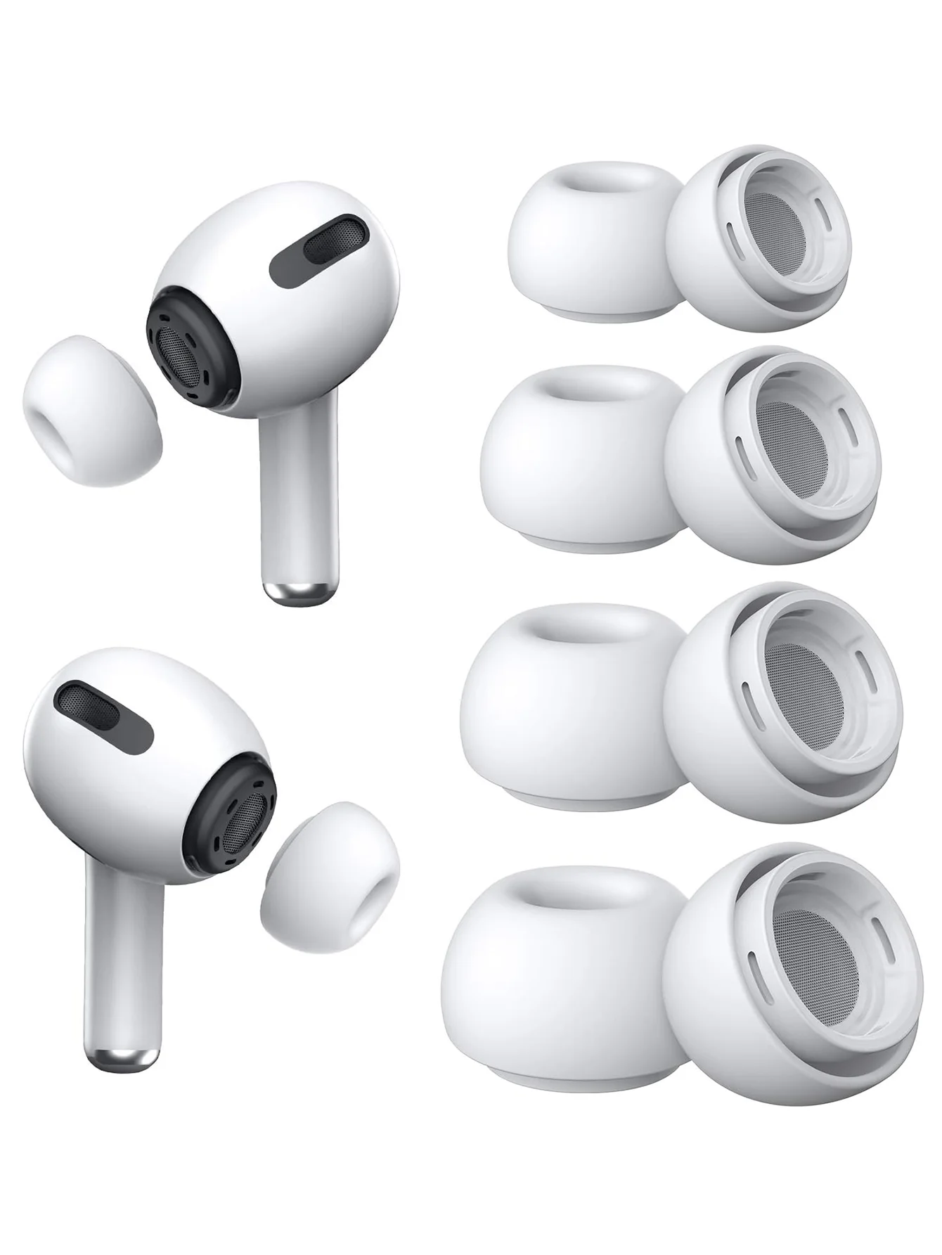 Non-Slip Silicone Earbud Covers with Noise-Cancelling Design and Portable Case (Set of 4 Pairs in Various Sizes)