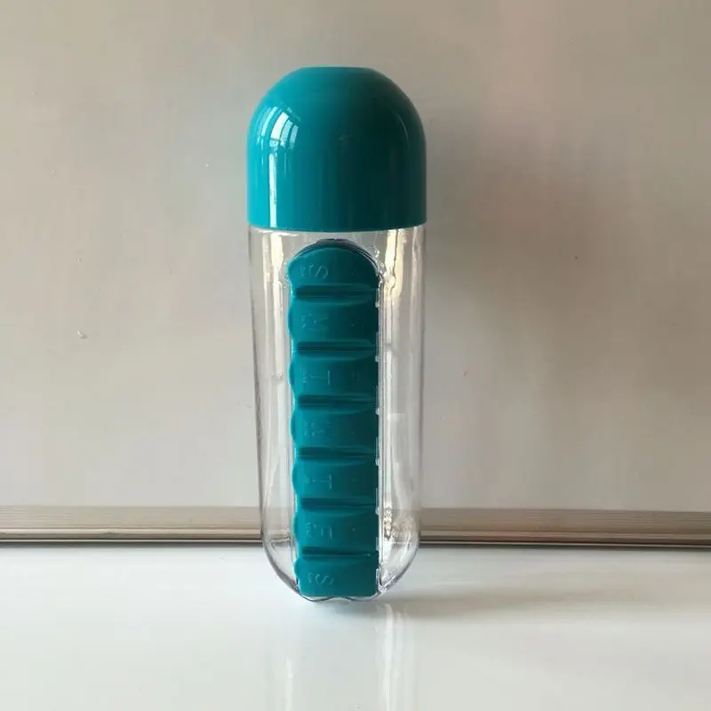 Weekly Pill Box Organizer with 600ml Water Bottle 7-Day Portable Pill Vitamins Holder Case 2 in 1