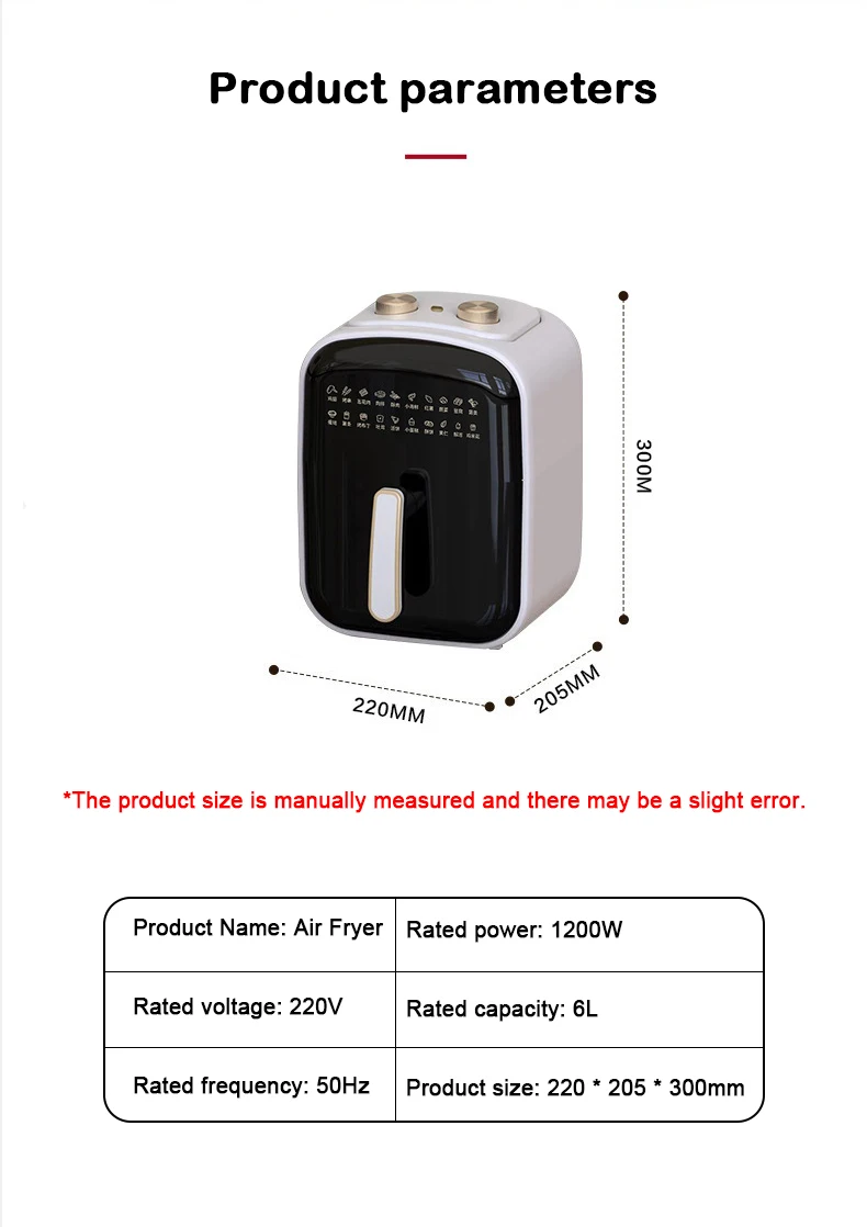 6L Electric Oil Free Fryer Air frying Oven Multifunction 360&deg;Baking Without Oil French Fries Pizza Machine Fried Chicken Oven
