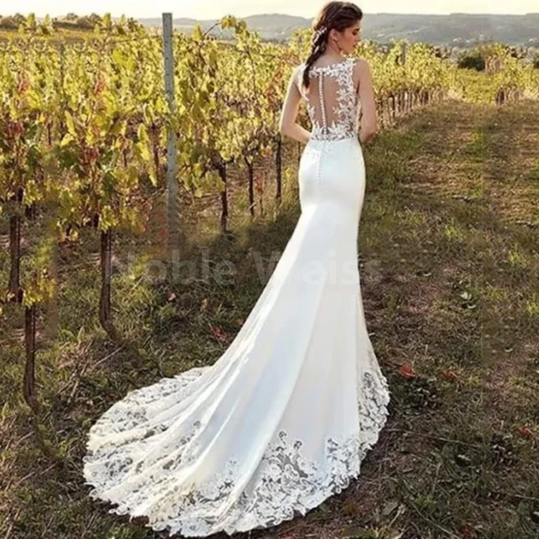 Mermaid Wedding Dress with Lace Applique and Sweep Train Bridal Gown Customized 2