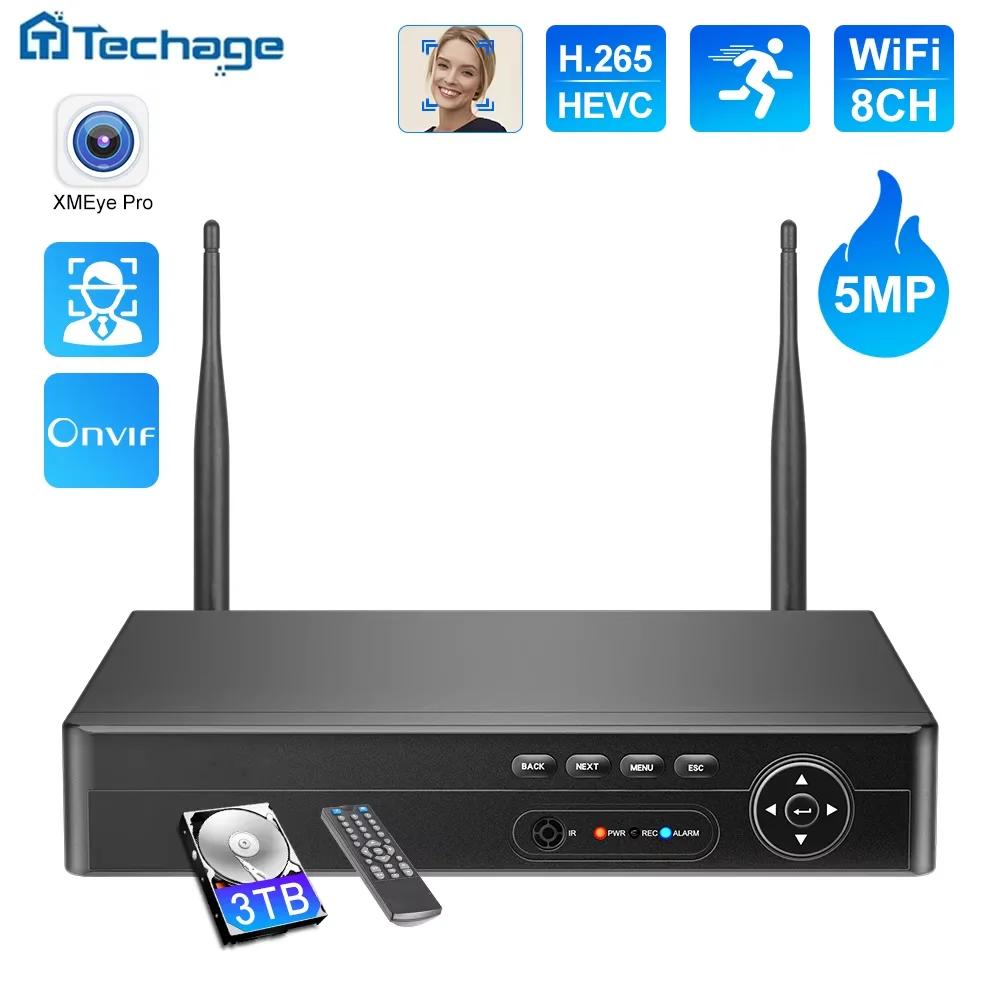 Network Video Recorder Techage H.265 NVR 8CH 5MP 4MP Wireless Recorder Wifi CCTV IP Camera Security Protection System P2P XMeye Pro ONVIF