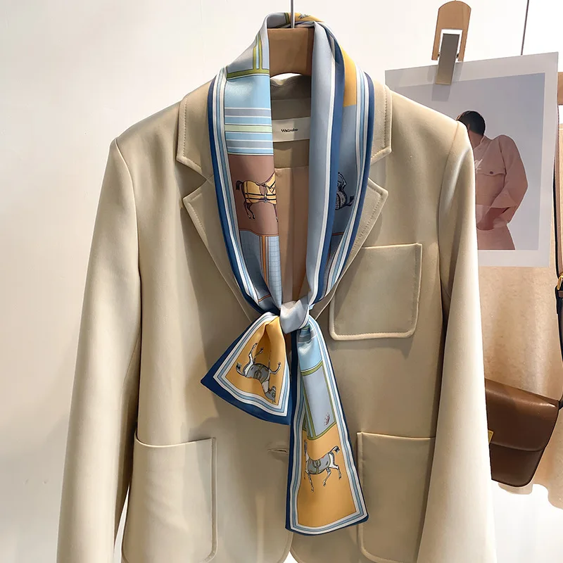 Fashion New Small Silk Scarf Women Tie Bag Headband Horse Printing Hairband Korean Style Neckerchief Ribbon Luxury Brand 2