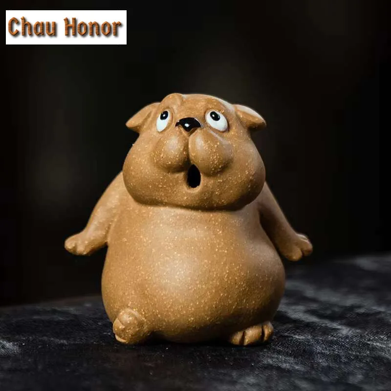 Handmade Twelve Zodiac Teapet Chinese Yixing Zisha Tea Play Figurine Creative Dog Eyes Staring Dogs Sculpture Table Decorations