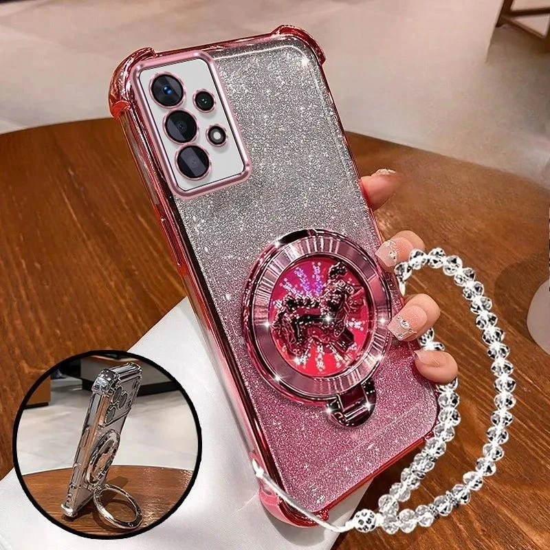 Glitter Shockproof Plating Pony Bracket Bracelet Phone Case Cover