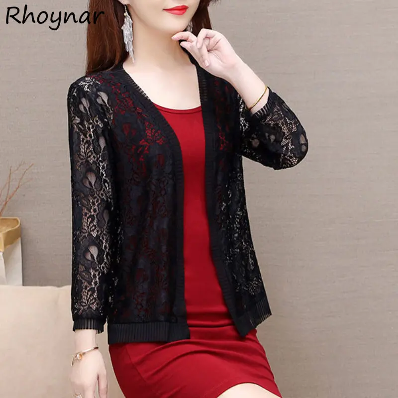 

Solid Cardigans Women XL-6XL Summer Delicate Paisley Ladies Hollow Out Sunscreen Mature Soft Temper Chic Vintage All-match 2023