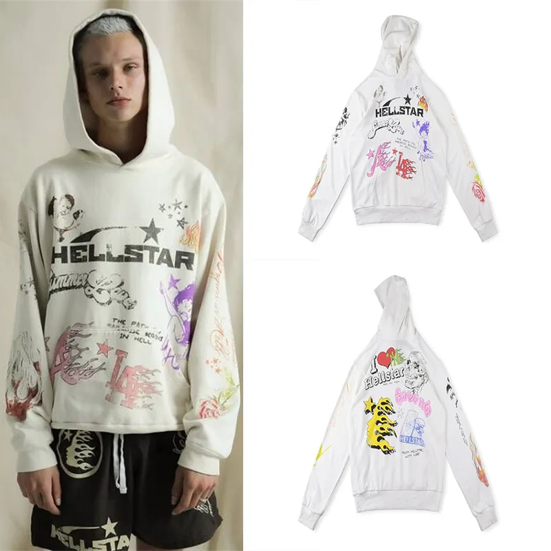 

2023SS Hellstar Logo Print Hoodie High Street Fashion Pure Cotton 1:1 Men's And Women's Loose Hoodie