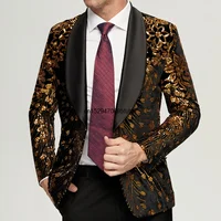 Men's Gold Sequin Blazer Jacket Men 2023 Fashion Slim FIt One Button Dress Suit Blazer Male Party Wedding Stage Costume Homme 2