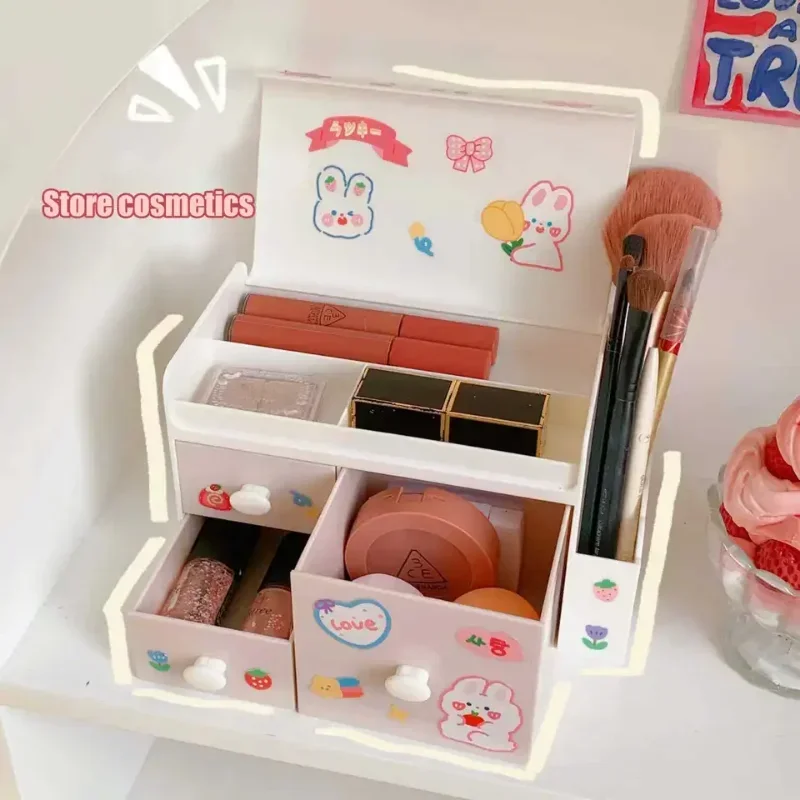 Cute Desktop Storage Box Plastic Drawer Pen Holder Student Cosmetic Storage Box Home Organizer Container