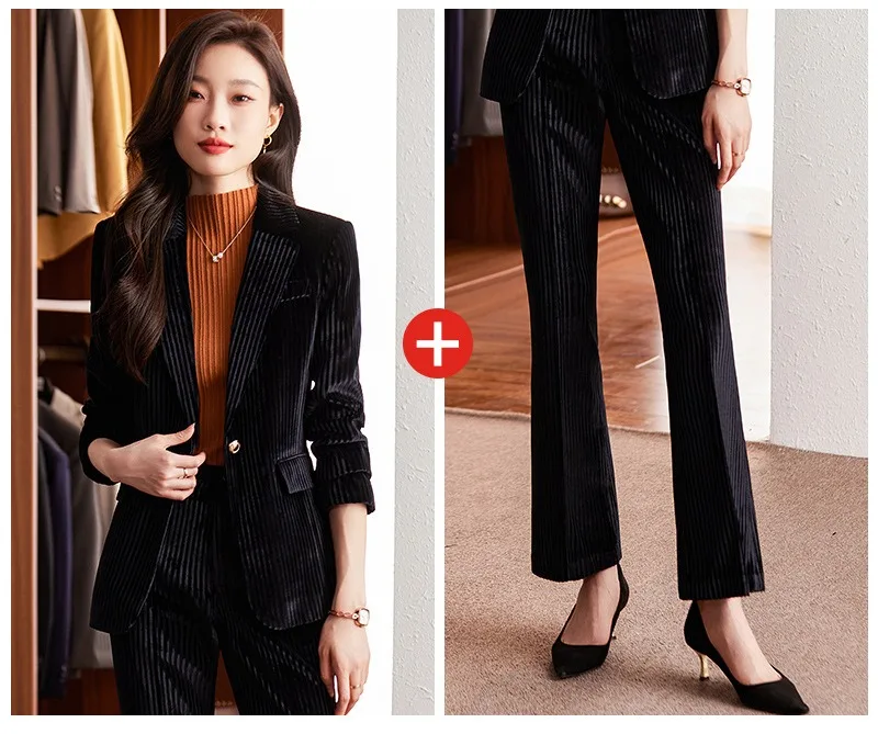 Women's Gold Velvet 2 Piece Pant Suit Double Breasted Size L NWOT