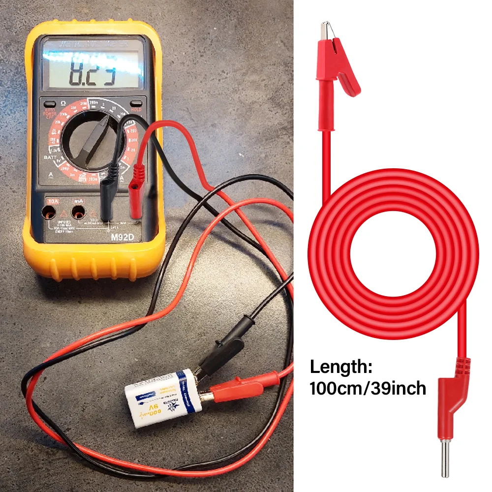 Silicone Cable Wire 2Pcs 1M 4mm Alligator Clip to Banana Plug Test Cable Lead Connector 15A Dual Probe Multimeter Measure Tool