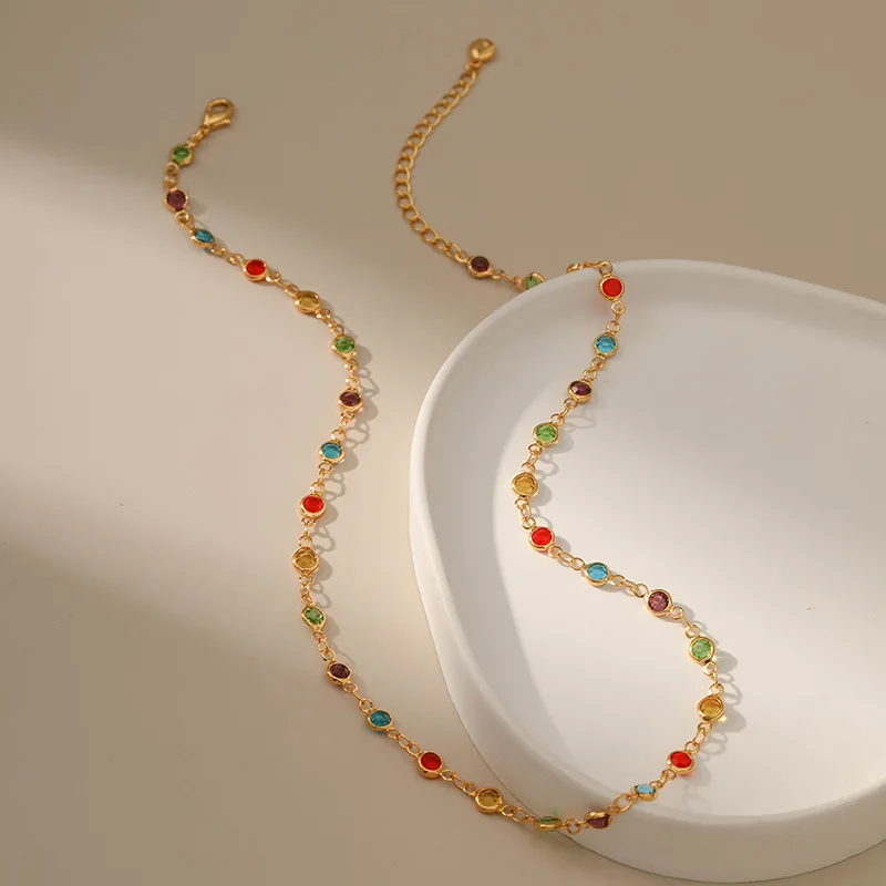 Delicate Crystal Necklace Bohemian Colorful Bead Chain Choker Necklace for Women Elegant Clavicle Chain Wendding Party Jewelry