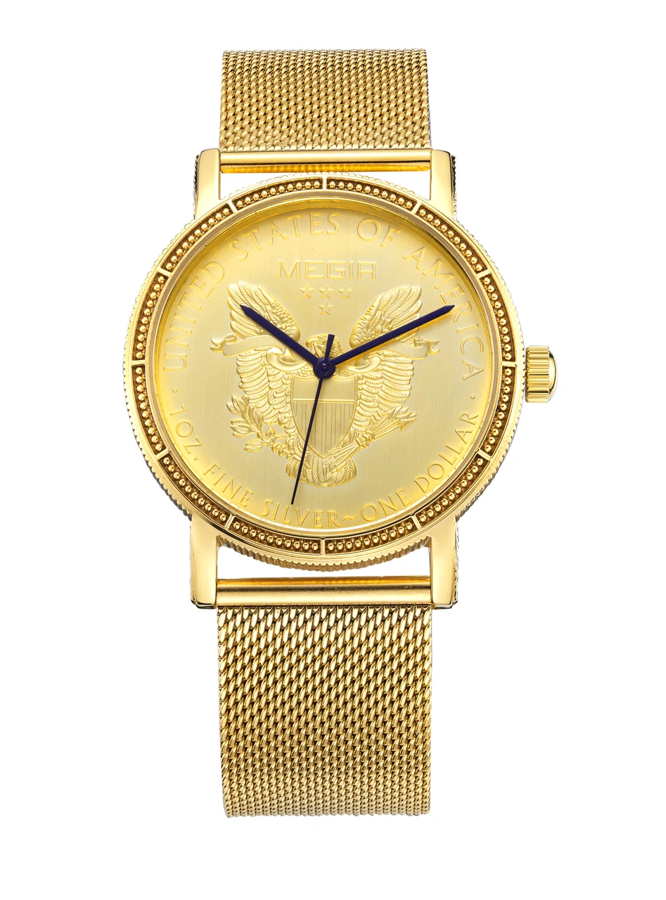 Luxus-Business-Uhr für Männer, Gold, Stahl, Mesh-Armband, Herren-Quarzuhr, wasserdicht, Armbanduhr 2032_voghion.com