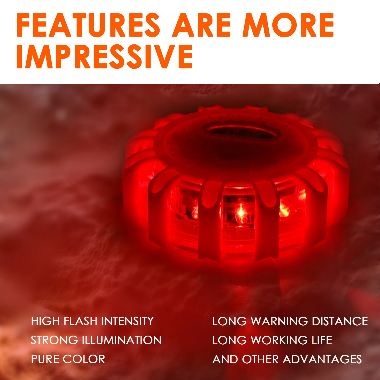 3pcs LED Road Emergency Lights Roadside Warning Car Safety Flashing Warning Light Flare Kit with Magnetic Base and Hook