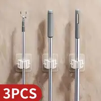 3PCS Mop Organizer Wall Mount - Easy Install Suction Hook Clamp for Kitchen & Bathroom Space Saving