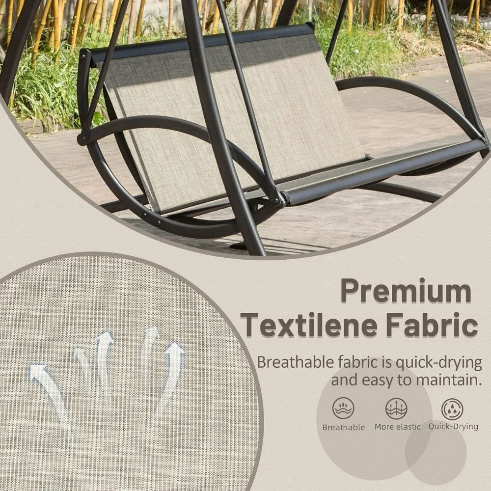 Domi 3-Seat Patio Swing Chair, Outdoor Porch Swing with Adjustable Canopy  Patio Swing Glider 5