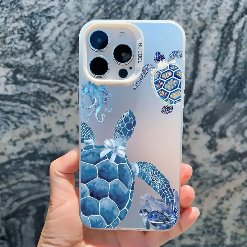 Sea Blue Turtle Design Laser-Engraved Phone Case with Cool Ocean Pattern