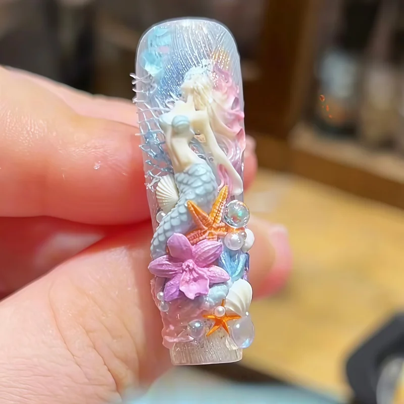 3D 실리콘 네일 아트 몰드 인어 여름 바다 조개 연못 금붕어 디자인 DIY 네일 장