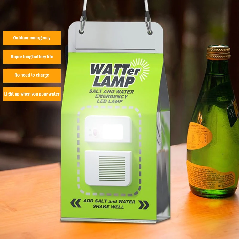 Portable Salt Water LED Lamp 50LM Emergency Camping Light Last Up To 200H Night Light No Charging for Outdoor Camping Fishing