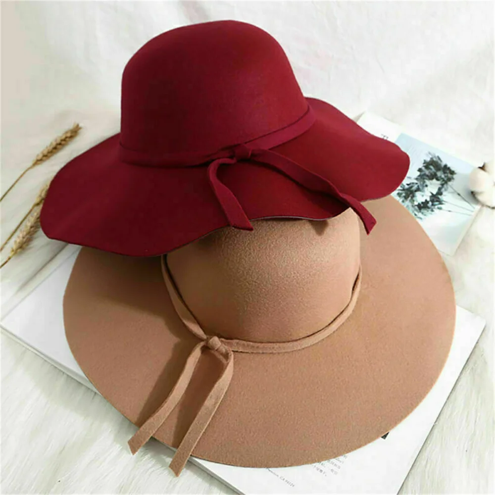 New Autumn Winter Women Girls Bowler Hats Elegant Soft Vintage Felt Fedoras  Fashion Solid Ladies Floppy Hat Wide Brim Dome Cap - AliExpress