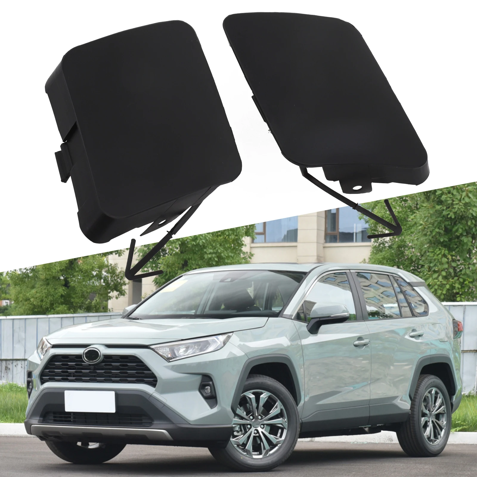 

1Pair Front Left & Right Bumper Tow Hook Cover Cap For Toyota For RAV4 2006-2008 OEM 53285-42930/53286-42931 Unpainted Black