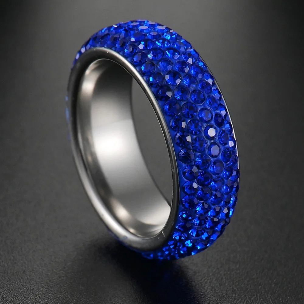 Unique Allergy Free Silvery 5 Row Lines Ring Rainbow Color Crystal 1PC Rhinestone Stainless Steel Rings crystal rings stainless steel rings stone rings fashion rings finger rings fashion ring metal rings