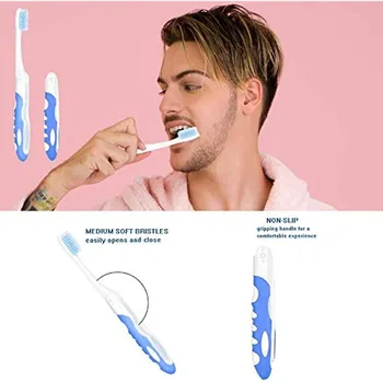 여행용 휴대용 접이식 칫솔, 캠핑 및 하이킹용 부드러운 강모, 배낭여행용 구강 관리 도구, 필수 액세서리 상품 이미지