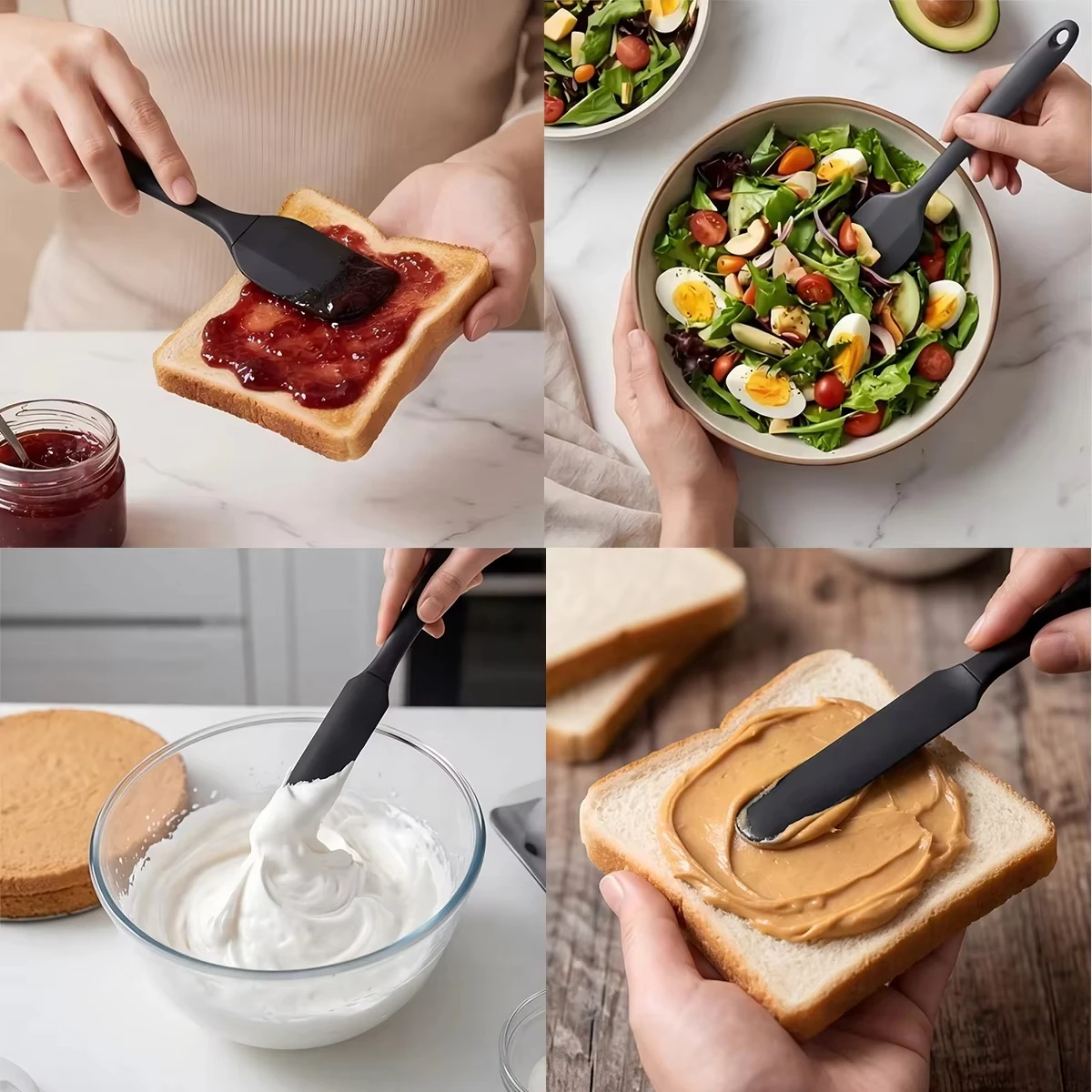 Premium Silicone Kitchenware Set - 6-Piece Baking and Cooking Tools with Cream Scraper, Spatula, Oil Brush, and Size Scraper