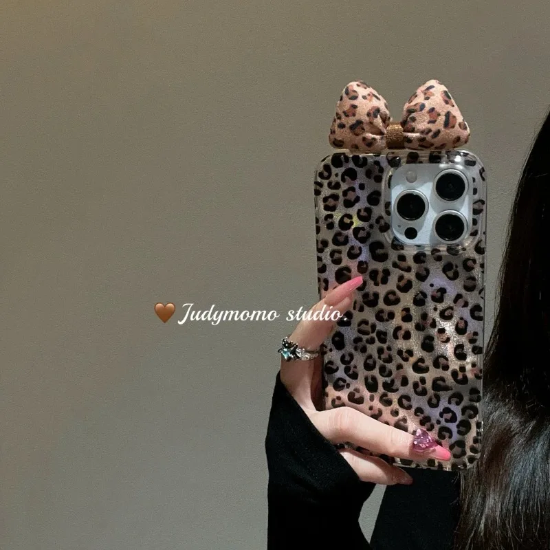 Dazzling Leopard Bowknot Cartoon Luxury Laser Hard Phone Case