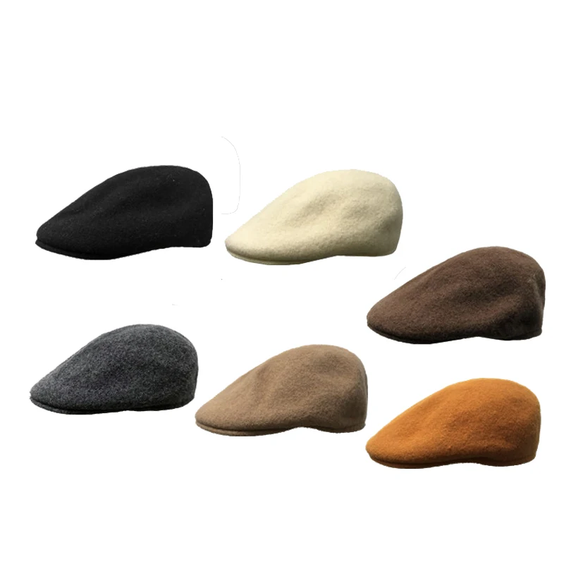Hot Sale Solid Color Wool Berets Artist Beanie Hat Men Women British Retro Anti-wear Forward Hats Embroidered Newsboy Cap_maomaolike.com