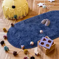 Silky Plush Carpet Oval For Home Decor Children's Bedroom Bedside Carpet Nursery Area Rugs Living Room Sofa Foot Mat Blue Beige 2