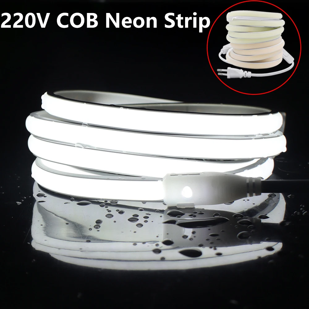 220V COB LED Strip Neon Light Silicone Tube Super Bright 288Leds/m Flexible Outdoor Lamp Waterproof LED Tape With EU Plug super bright smd 5630 5730 led strip 220v 110v with eu us plug 180leds m ip67 waterproof warm white in outdoor flexible light