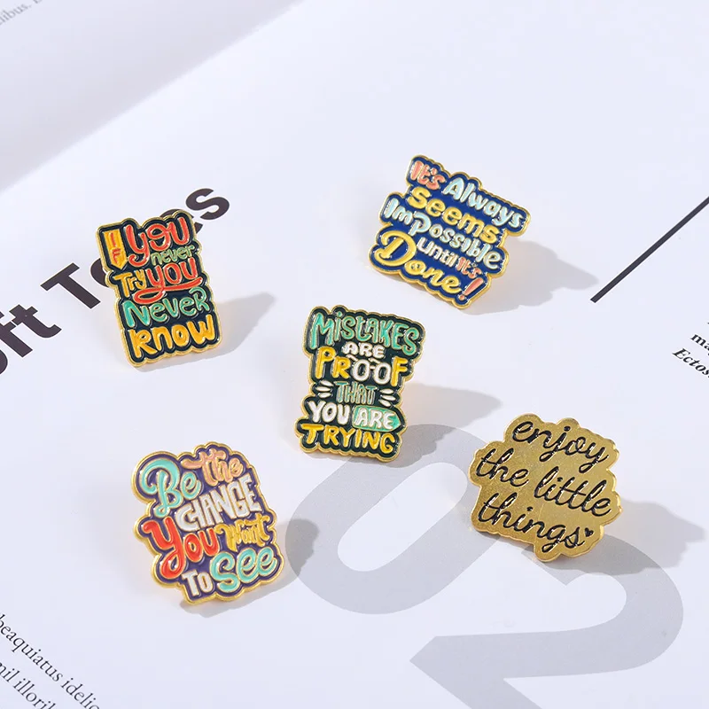 Motivational Quotes Brooches Positive Phrase Metal Pin Funny Cartoon Pins  For Women Men Shirt Badge Jewelry Gift - AliExpress