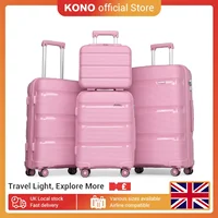 Kono Luggage ，Hard Shell Travel Trolley 4 Spinner Wheels Lightweight Polypropylene Suitcase with TSA Lock (Pink)