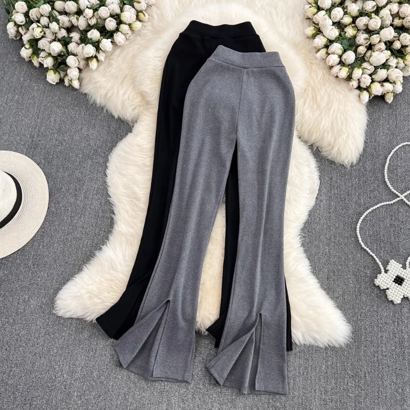 Korean Women Long Pants Solid Fashion Spring Autumn High Waist Wide Leg Trousers Casual Sportswear Fitness Pants Trousers Y2k