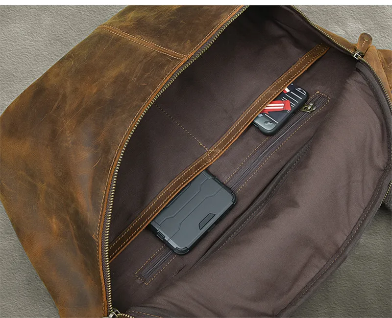 Simple vintage large capacity crazy horse cowhide men's chest bag natural real leather crossbody bag sports motorcycle bag teens