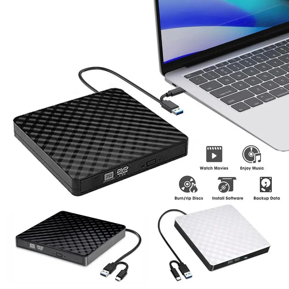 

Внешний портативный Дисковый привод CD/DVD Type-c и USB, дисковая горелка с двойным интерфейсом, совместимая с Windows и Mac OS 10,3 и выше