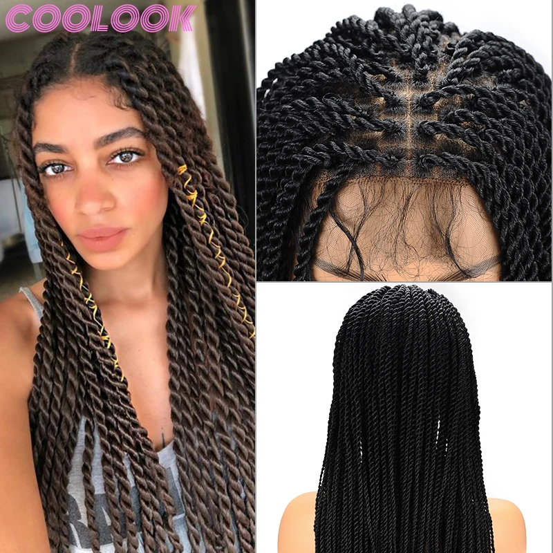 

26'' Black Women Senegalese Twist Braided Full Lace Wigs Knotless Twist Braids Lace Front Wig Synthetic Braid Lace Frontal Wigs
