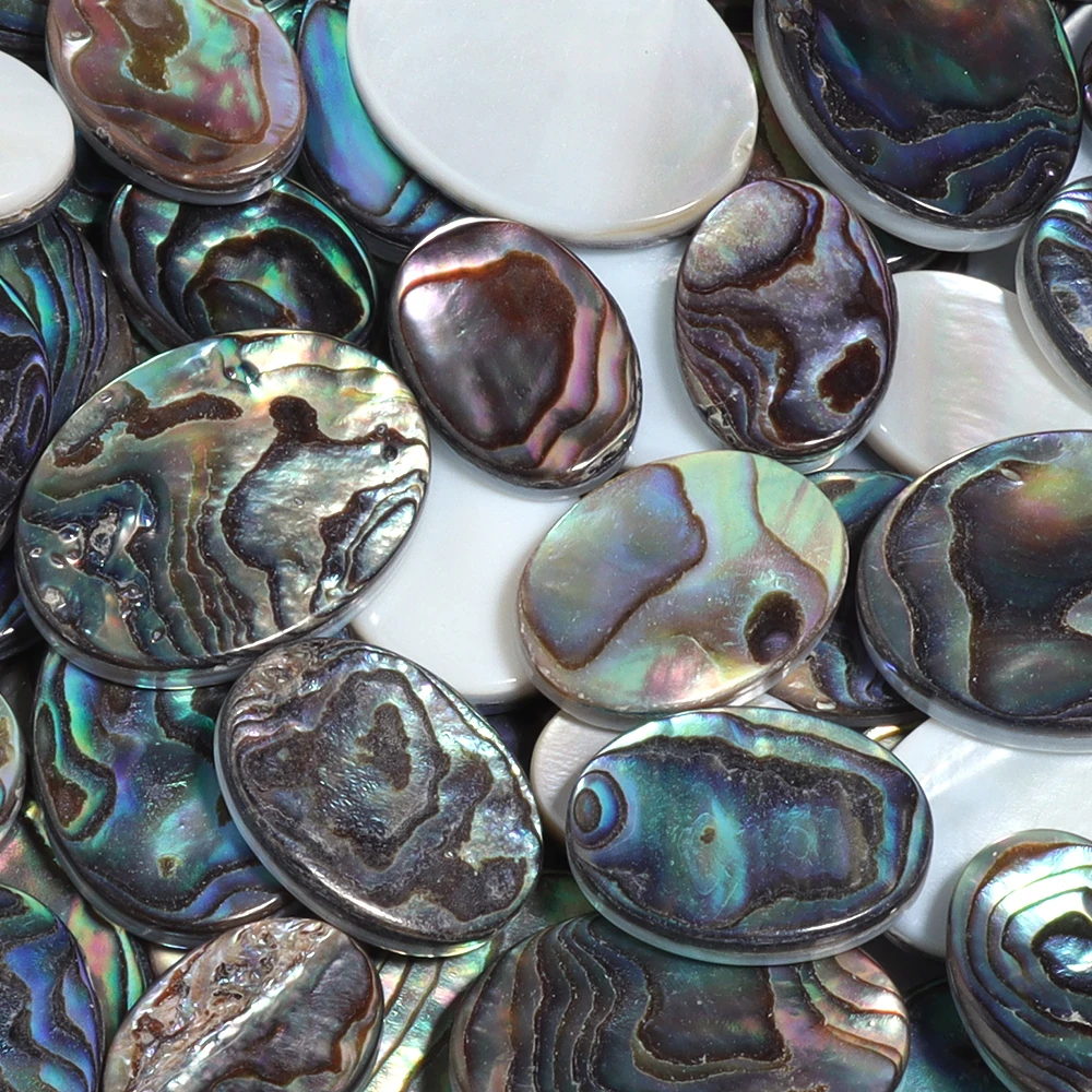 Natural 10mm Abalone Shell Flat Oval Beads Strand - 16 Inch, For Jewelry Making, Approx. 38 Pieces