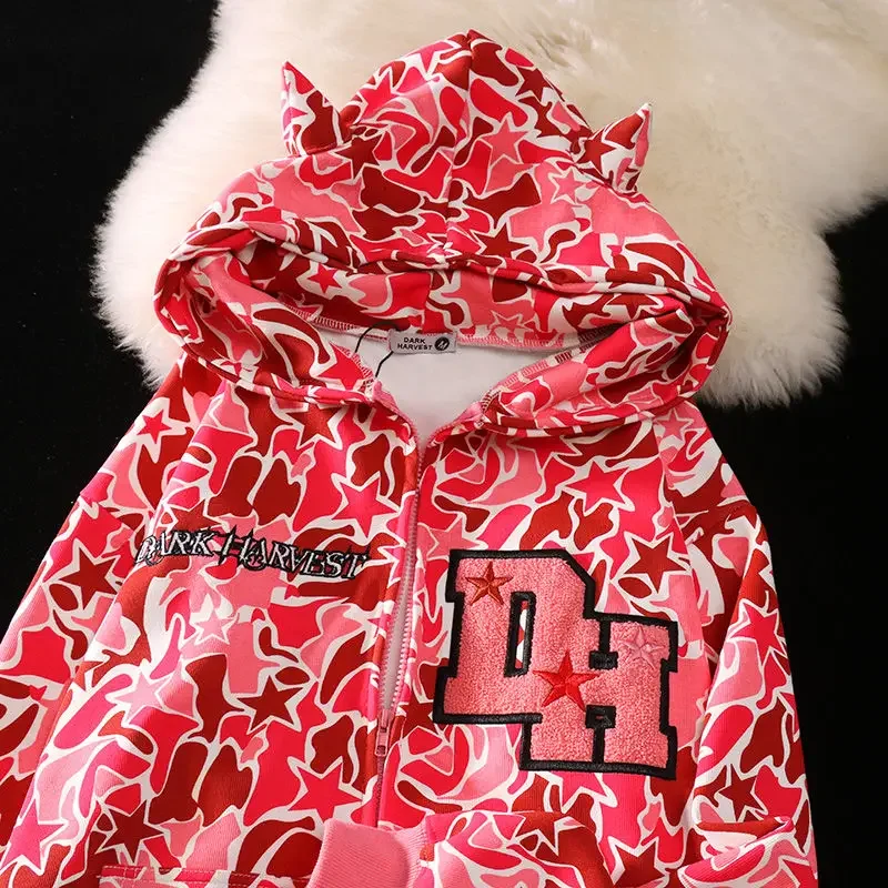 y2k all-print American camouflage hooded jacket men and