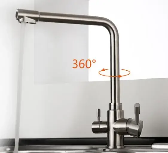 

kitchen 304 stainless steel brushed basin Faucet Hot&cold Pure Water faucet Drinking Water Filter Tap Three in one sink faucet
