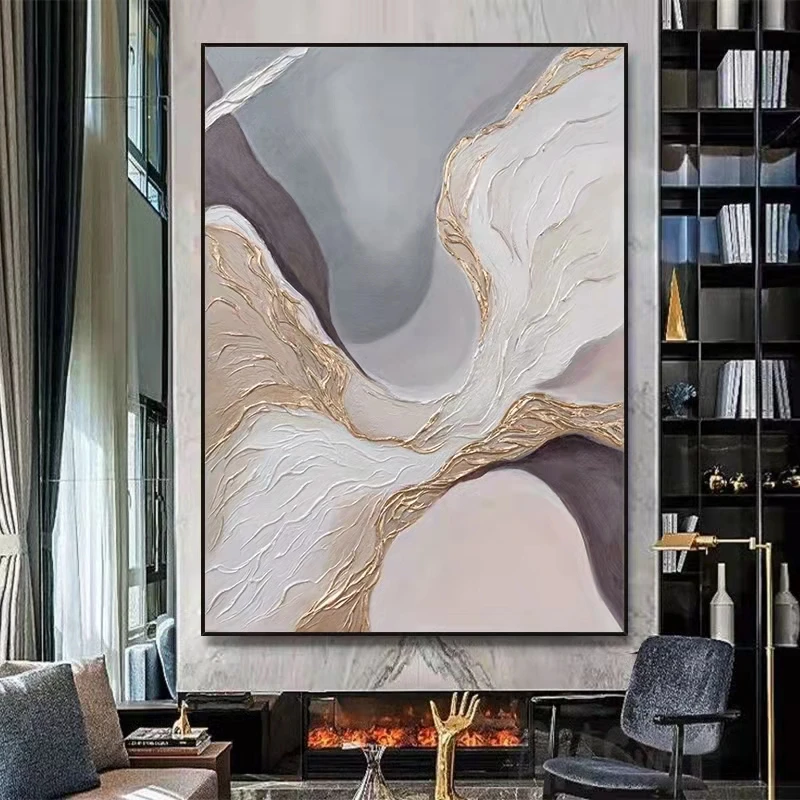 Large Size Hand Painted Abstract Gold Thick Wall Art Picture Oil Paintings On Canvas For Living Room Bedroom Home Decoration