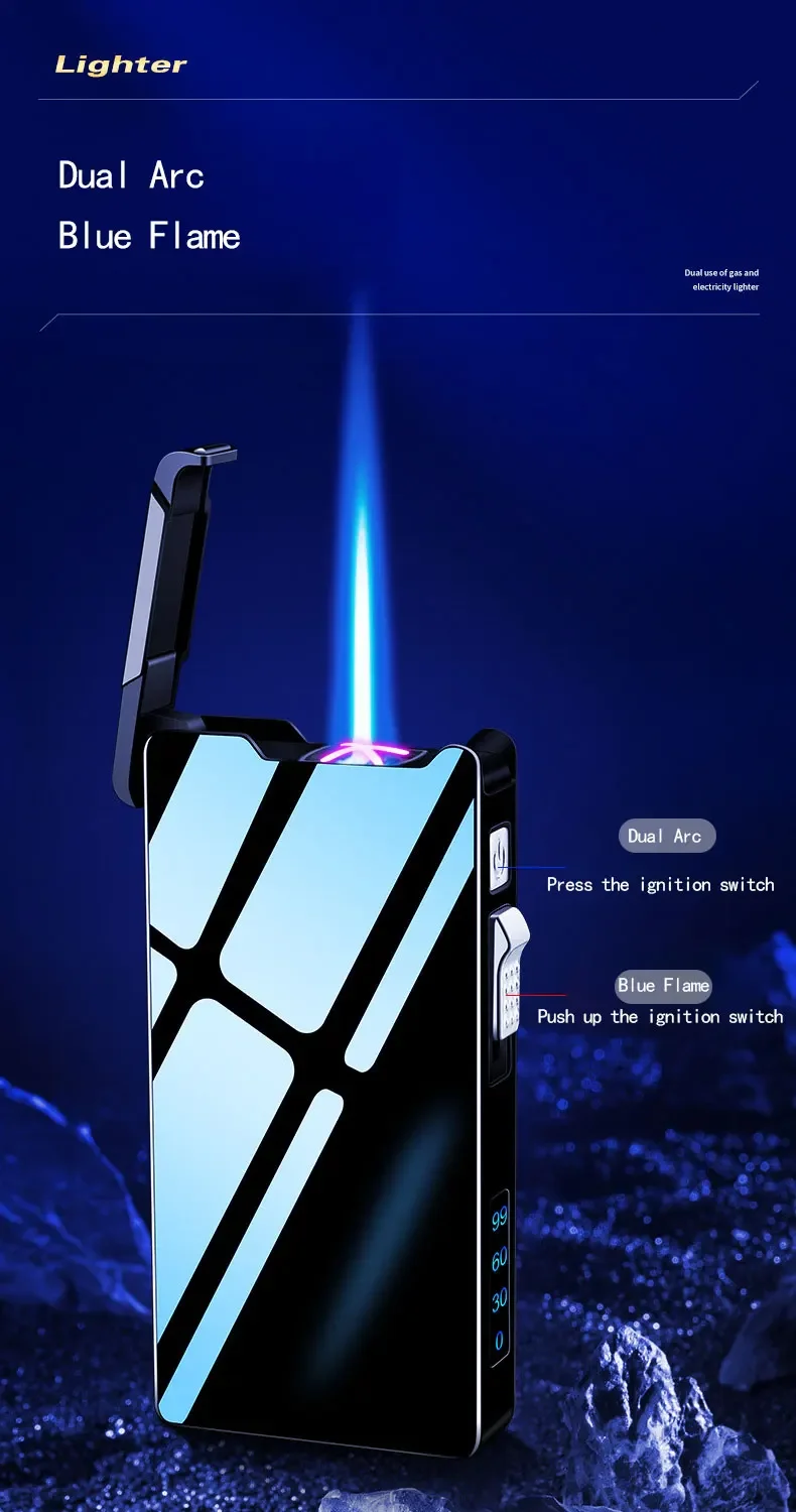 Description Picture 4 of item2 in 1 Double Arc Windproof USB Metal Jet Flame LED Gas Charging Electric Survival Torch Turbo Lighter