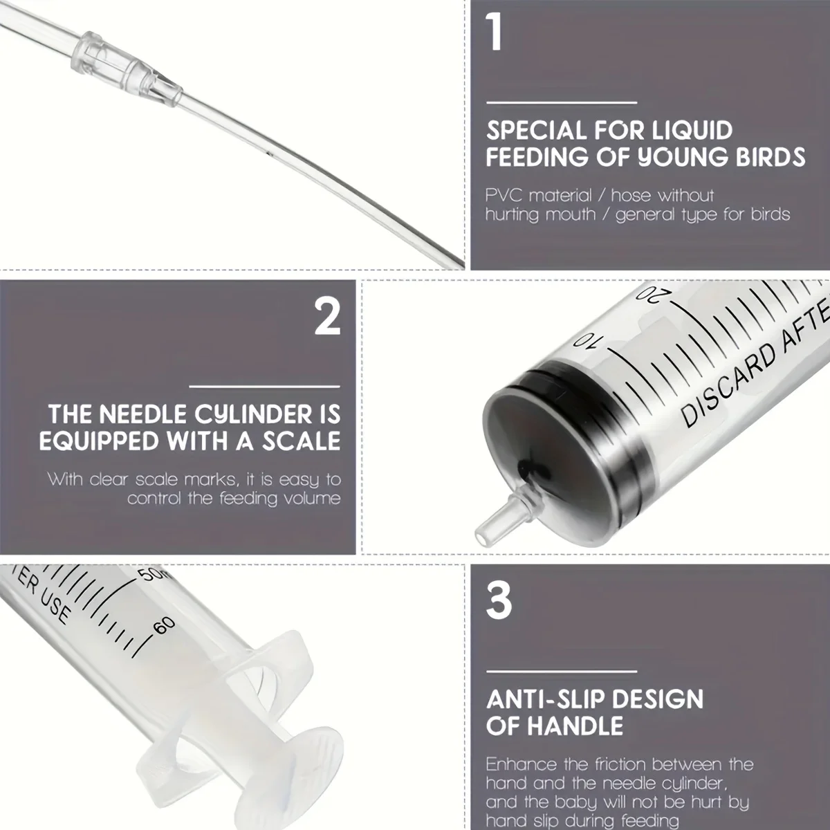 1 set of bird feeding syringe - Baby bird parrot feeding tube - Manual feeding syringe, can be used for small birds, kittens and 2