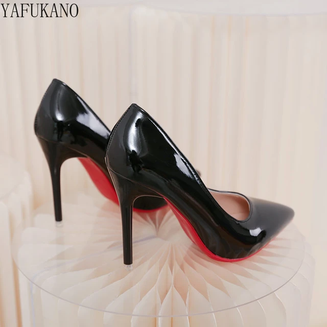 Women Red Sole Pumps 2023 New Sexy Bottom Pointed Toe Black Thin High Heel  Shoes 8cm 10cm 6cm Shallow Sexy Wedding Shoe