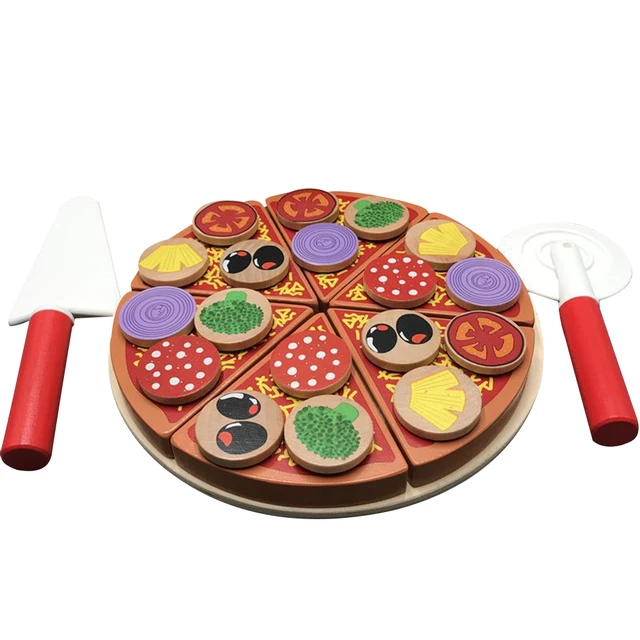 Play Food Set,simulated Pizza Cutting Toys,safe Role Play Wooden Toys For  Kids Children Learning & Educational Gift(1set, Color)