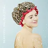 1PC Waterproof Shower Cap Leopard Print Double Layer Elastic Shower Hair Cover Reusable Wave Point Shower Cap Bathroom Supplies 2
