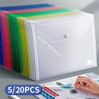 5/20pcs, A4 File Bag, Clear Plastic, Large Capacity And Snapshot Button, Perfect For School Office And Home 1