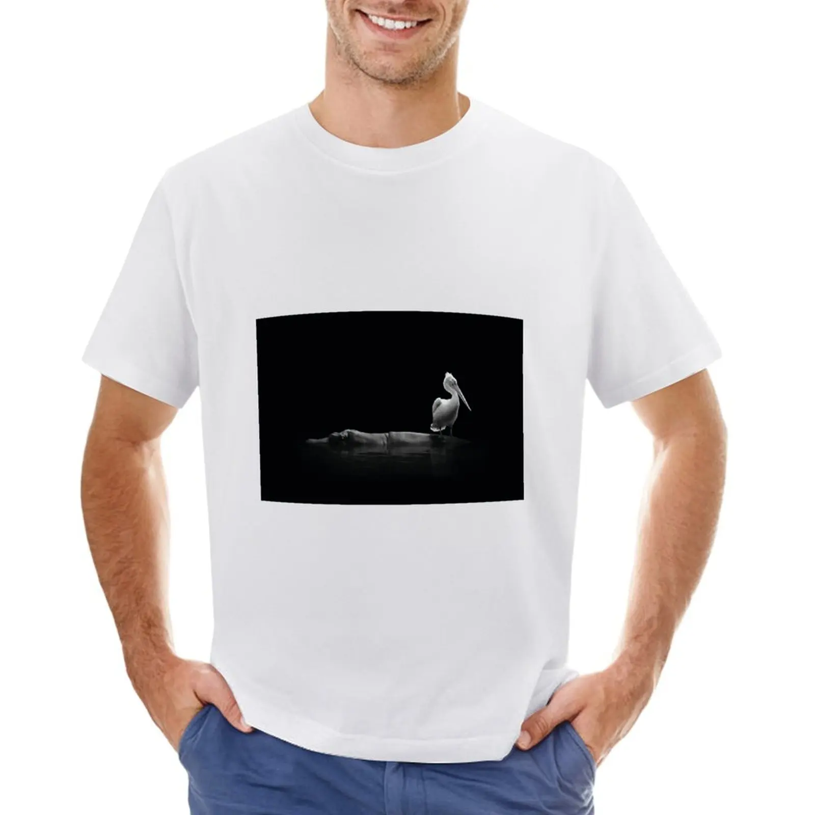 

The pelican and the hippopotamus T-shirt customs design your own sports fans cute clothes Men's clothing