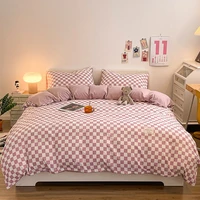 Plaid Pattern Pure Cotton Bedding Set Duvet Cover Pillowcase Flat/Fitted Bed Sheet Set Comforter Cover Bed Linens Set Queen King 1