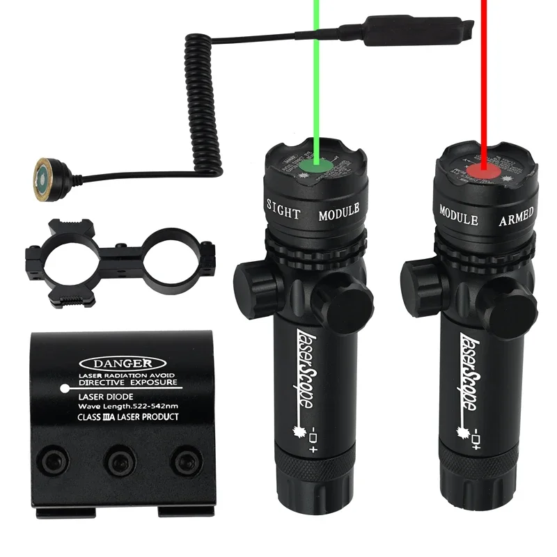 Tactical Hunting Red/Green Laser Dot Sight Adjustable 532nm Red Laser Pointer Rifle Gun Scope Rail Barrel Pressure Switch Mount